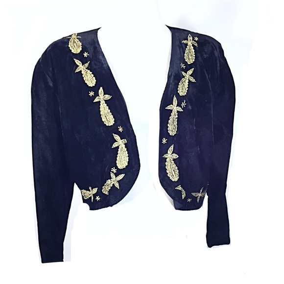 Vintage Jackets & Blazers - Black velvet jacket w gold pineapple vintage